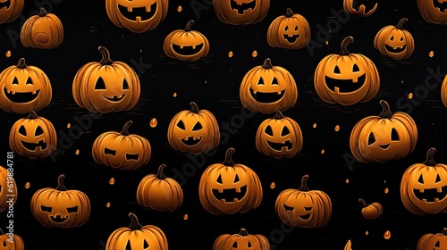 Spooky pumpkin face, festive Halloween celebration, orange jack-o'-lanterns, seamless Halloween pattern