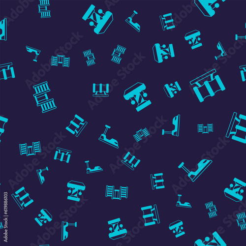 Set Swedish wall, Kid playground slide pipe, Attraction carousel and Bumper on seamless pattern. Vector