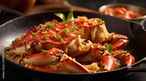 A centered shot of a tasty crab dish