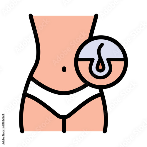 Bikini hair epilation color icon. Waxing or sugaring bikini zone symbol.