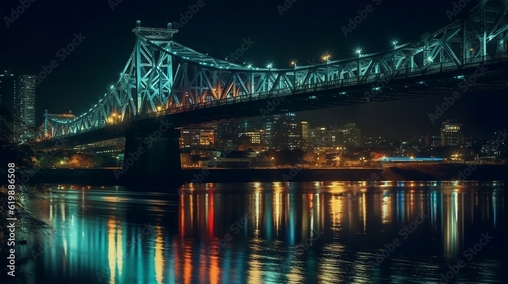 Fototapeta premium Great bridge in the city at night. Generative AI