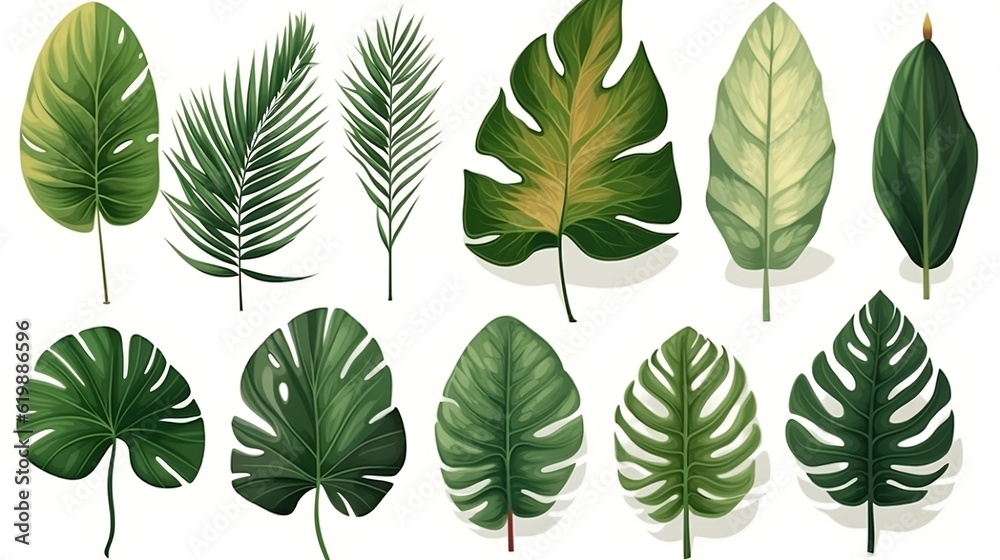 Fototapeta premium Tropical different exotic leaves. Generative AI