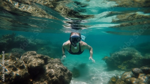 Snorkeling in the sea. Generative AI