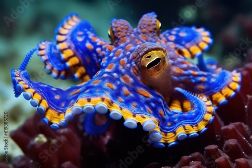 Blue-ringed octopus in the water. Created with Generative Ai technology. © Viktor