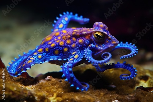 Blue-ringed octopus in the water. Created with Generative Ai technology.