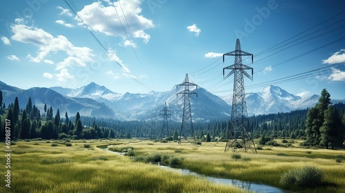Electricity transmission towers Generative AI photo