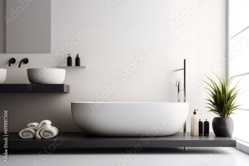 A white bath tub sitting next to a white sink created with Generative AI technology