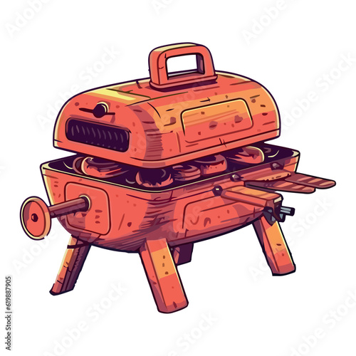 barbecue grill with beef steak icon