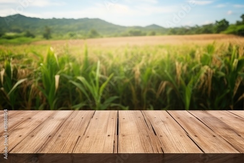 ai generated an image of an empty wooden table backgroundRusticBlurred Grassland