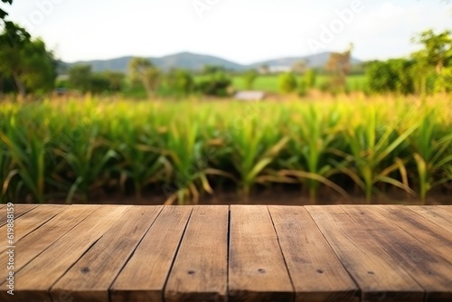 ai generated an image of an empty wooden table backgroundRusticBlurred Grassland