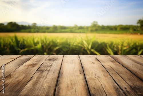 ai generated an image of an empty wooden table backgroundRusticBlurred Grassland