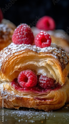 A closeup shot of french viennoiserie bread with mixed berries