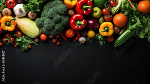 Empty frame in the middle of different vegetables lying on the table Generative AI