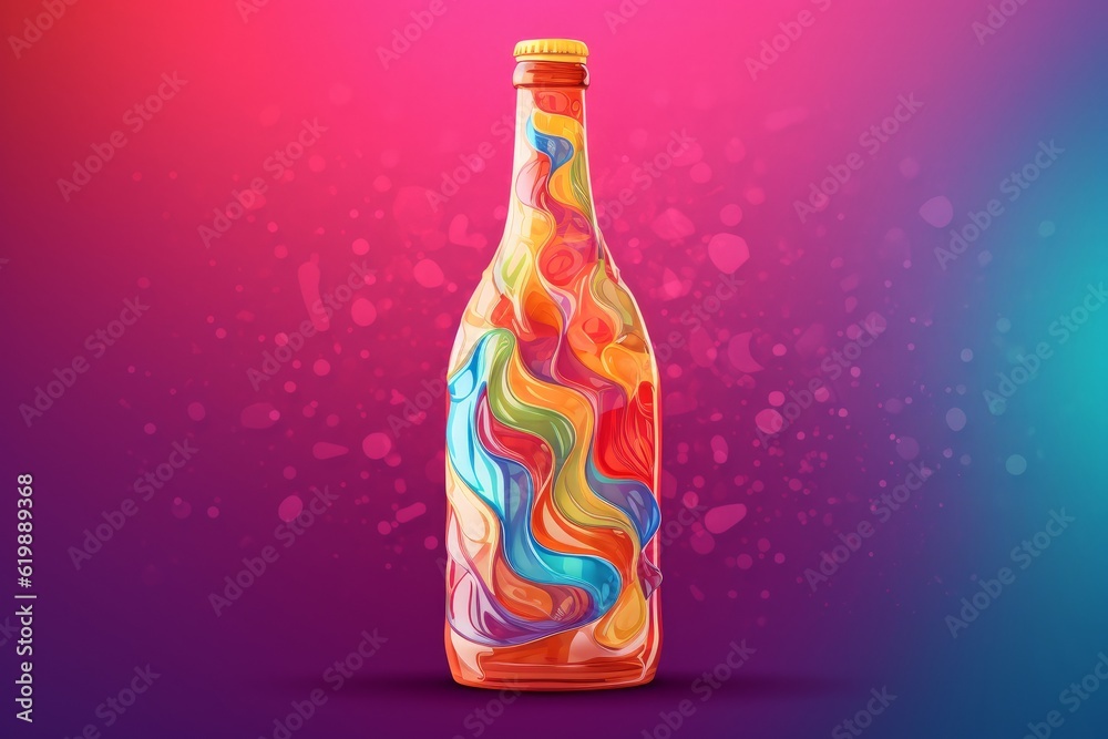 A bottle with a colorful swirl design on it created with Generative AI technology A bottle with a colorful swirl design on it created with Generative AI technology