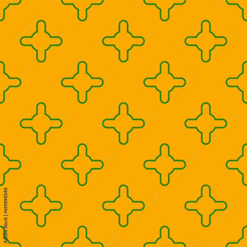 Seamless pattern of green abstract geometric shapes on a yellow background. vector texture. fashionable print for textiles, wallpaper and packaging