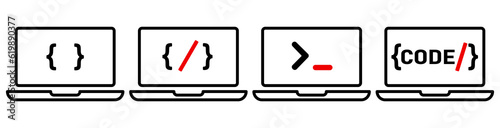 Code programming code icon. Signs of the html code in the computer. Software coding icons. Coding icons on white background eps10 vector illustration