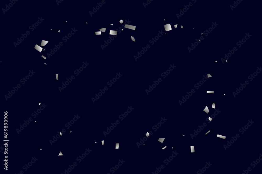 Silver shine of confetti on a black background. Illustration of a drop of shiny particles. Silver shine of confetti on a black background. Illustration of a drop of shiny particles.