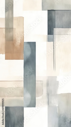 Abstract minimal bricks and blocks watercolor of soft beige and muted blues © Case