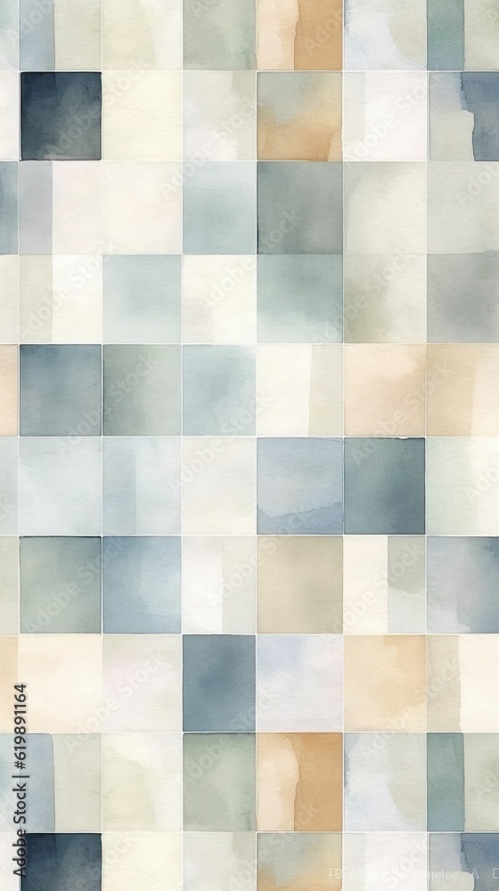 Abstract minimal bricks and blocks watercolor of soft beige and muted blues - obrazy, fototapety, plakaty 