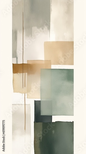 Abstract minimal watercolor of soft muted beige and greens © Case