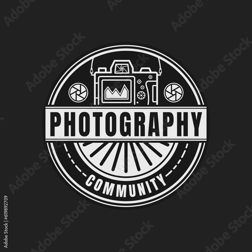 Minimalist Vector Camera Logo Template. Back Side Camera Illustration with Photography Text for Vintage Silhouette Photographer Logo Design
