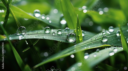 Fresh grass with dew water drops Generative AI
