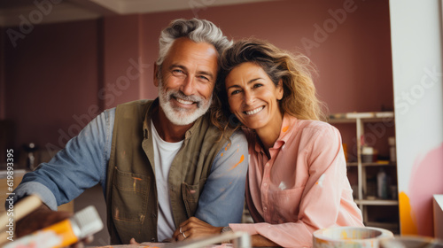 Senior couple embarks on an exciting journey of renovating their apartment. With beaming smiles and a shared sense of purpose.