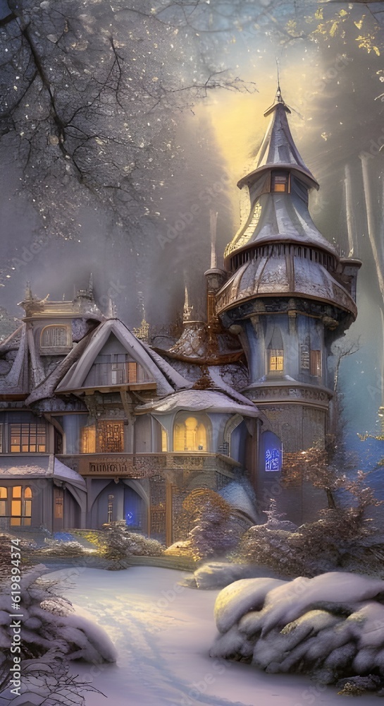 Beautiful castle in the deep forest. Illustration AI generated Beautiful castle in the deep forest. Illustration AI generated