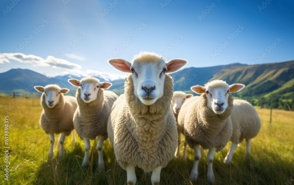 Fototapeta premium flock of sheep on field. livestock