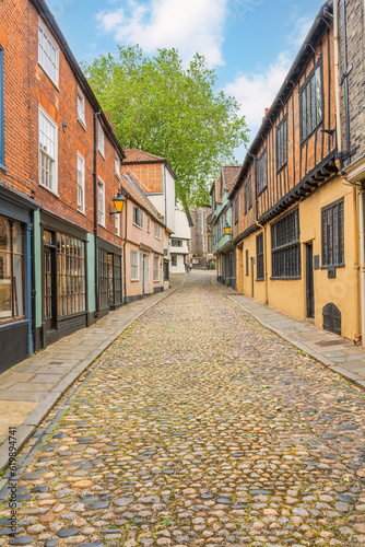 Elm Hill in the East Anglia city of Norwich in England