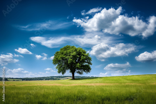 Green field tree and blue skygreat as a background photography