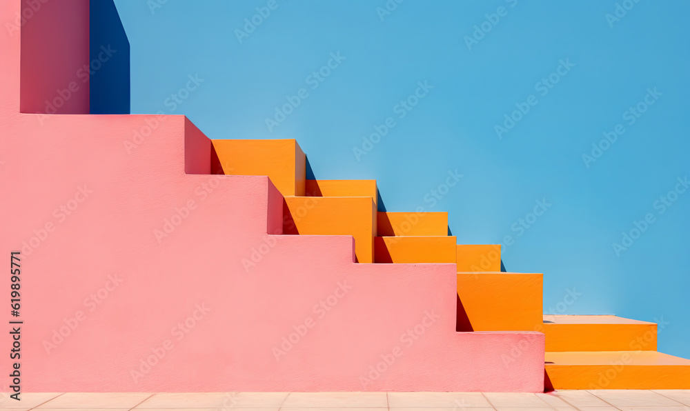 Minimalist vivid colour outdoor stairs. Abstract steps background Minimalist vivid colour outdoor stairs. Abstract steps background