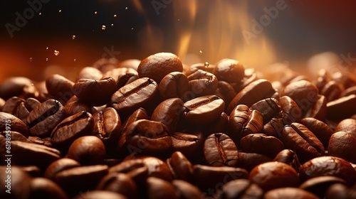 Many roasted coffee beans flying Generative AI