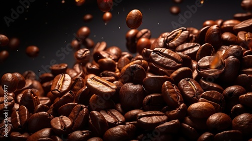 Many roasted coffee beans flying Generative AI