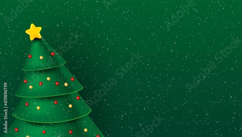 animated christmas tree, merry christmas greeting message green background footage