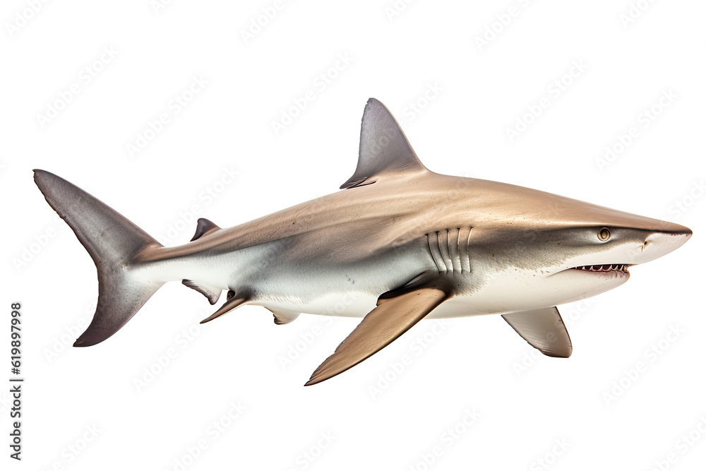 Dusky shark Carcharhinus obscurus on transparent background (PNG). Generative AI. Dusky shark Carcharhinus obscurus on transparent background (PNG). Generative AI.