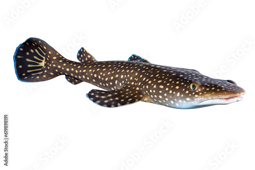  Epaulette shark Hemiscyllium ocellatum shark on transparent background (PNG). Generative AI.