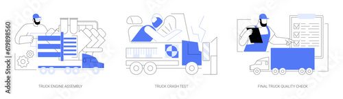 Truck production line abstract concept vector illustrations.