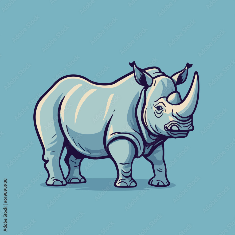 African savannah standing rhinoceros isolated in cartoon style. Educational zoology illustration, coloring book picture. Logo, icon style