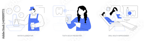 Fluoridation of drinking water abstract concept vector illustrations.