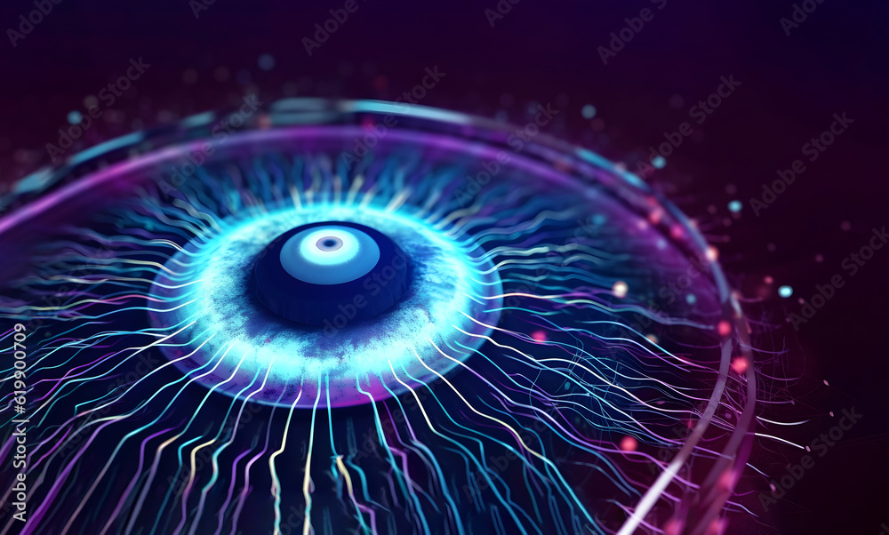 Cyberspace and digital eye. Artificial Neural Network. Big Data concept. Artificial intelligence in technology of future. 3D illustration. Generative AI. Cyberspace and digital eye. Artificial Neural Network. Big Data concept. Artificial intelligence in technology of future. 3D illustration. Generative AI.