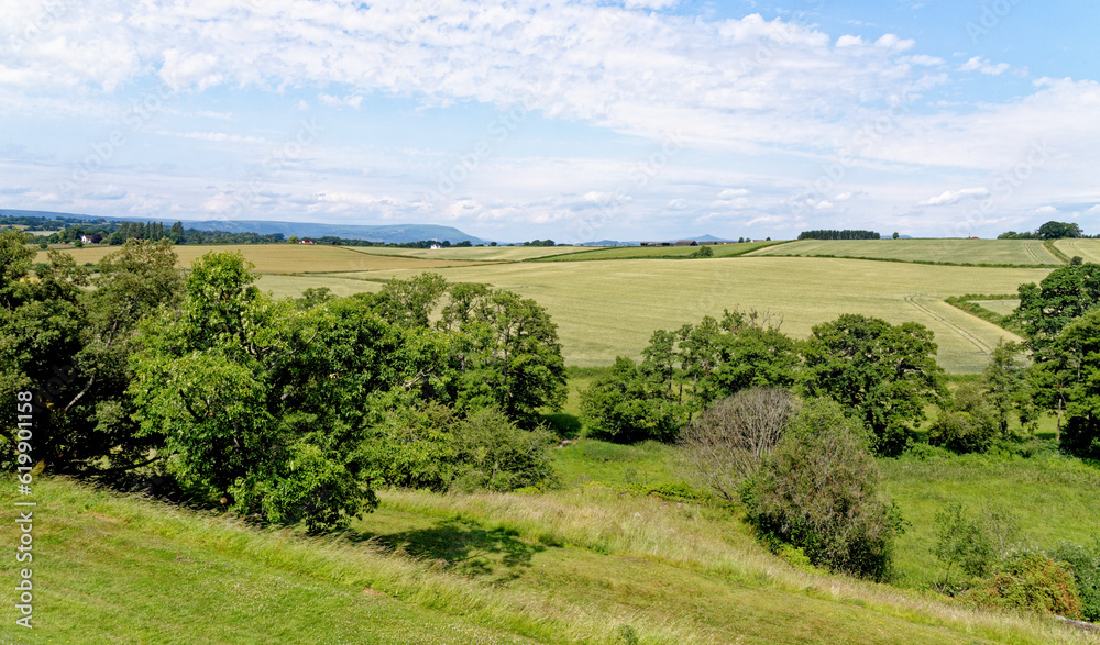 Landscape over fields near Raglan - Monmouthshire, South Wales