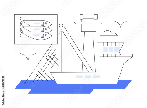 Industrial fishing boat abstract concept vector illustration.
