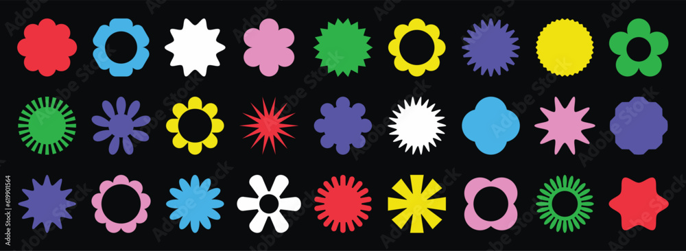 Set of abstract retro geometric shapes vector. Collection of contemporary figure, flower, botanical, sparkle, snowflake. Bauhaus Memphis design element perfect for banner, prints, stickers, decor Set of abstract retro geometric shapes vector. Collection of contemporary figure, flower, botanical, sparkle, snowflake. Bauhaus Memphis design element perfect for banner, prints, stickers, decor