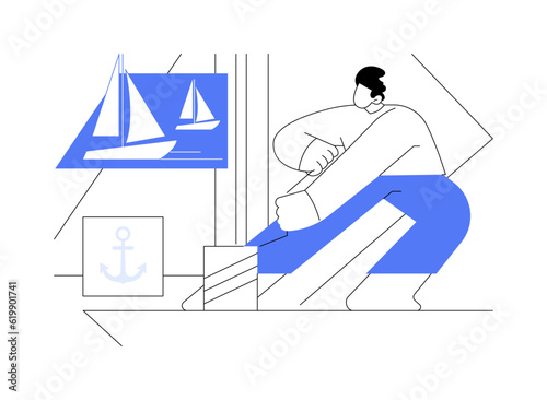 Yacht maneuvering abstract concept vector illustration.