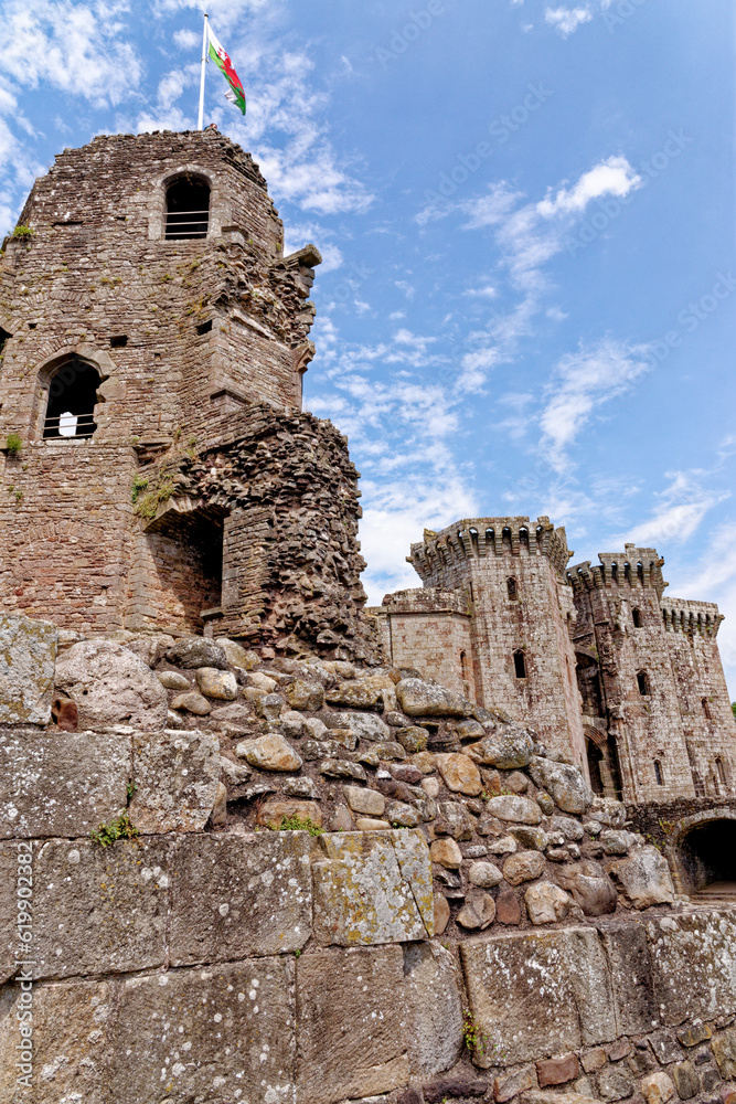 Raglan Castle in Summer, Raglan, Monmouthshire, South Wales, UK