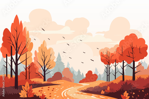 Fototapete Beautiful autumn forest landscape