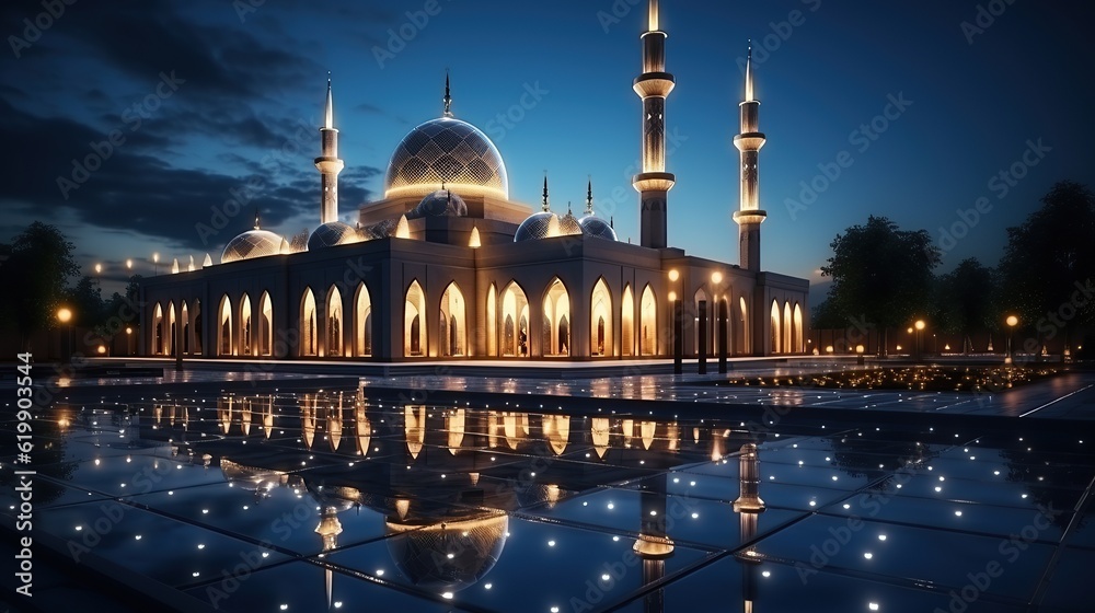 mosque at night in the blessed month of ramadan Generative AI