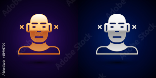Gold and silver Deafness icon isolated on black background. Deaf symbol. Hearing impairment. Vector