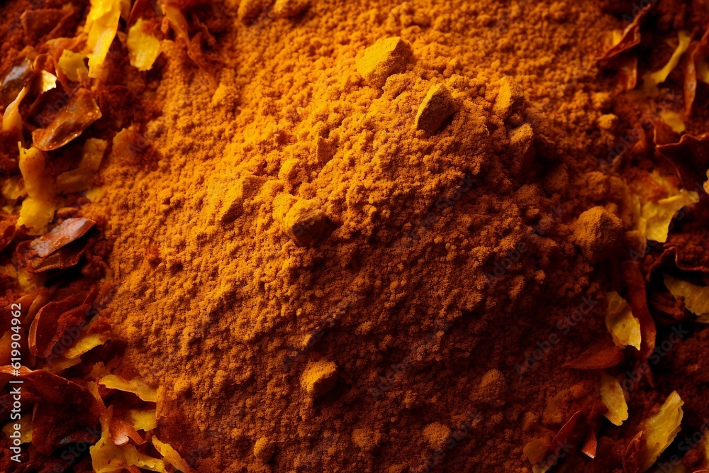 Curry spices as background. Generative AI. Curry spices as background. Generative AI.